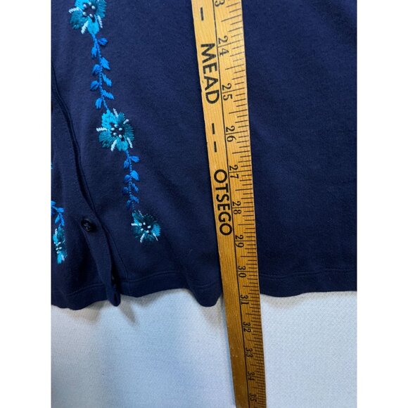 NEW Classic Elements Womens 2 Button Up Cardigan Size 24-26W Navy Embroidered - Picture 6 of 10